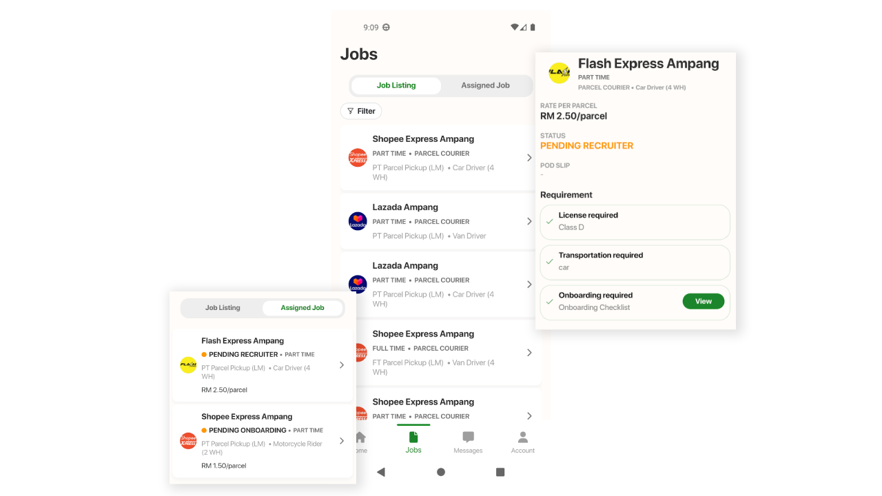Carpedia app showing a list of available job shifts