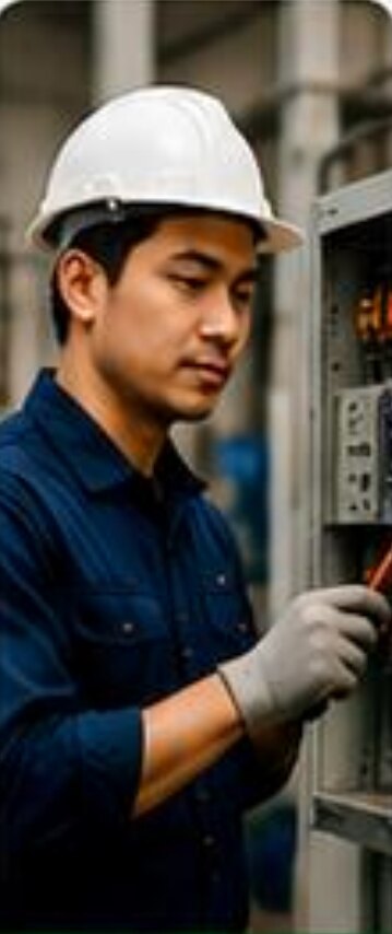 Technician servicing an electrical panel